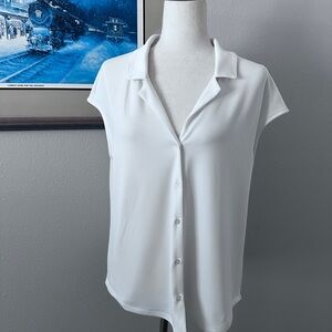 Calvin Klein White Short Sleeve Button-Front Blouse